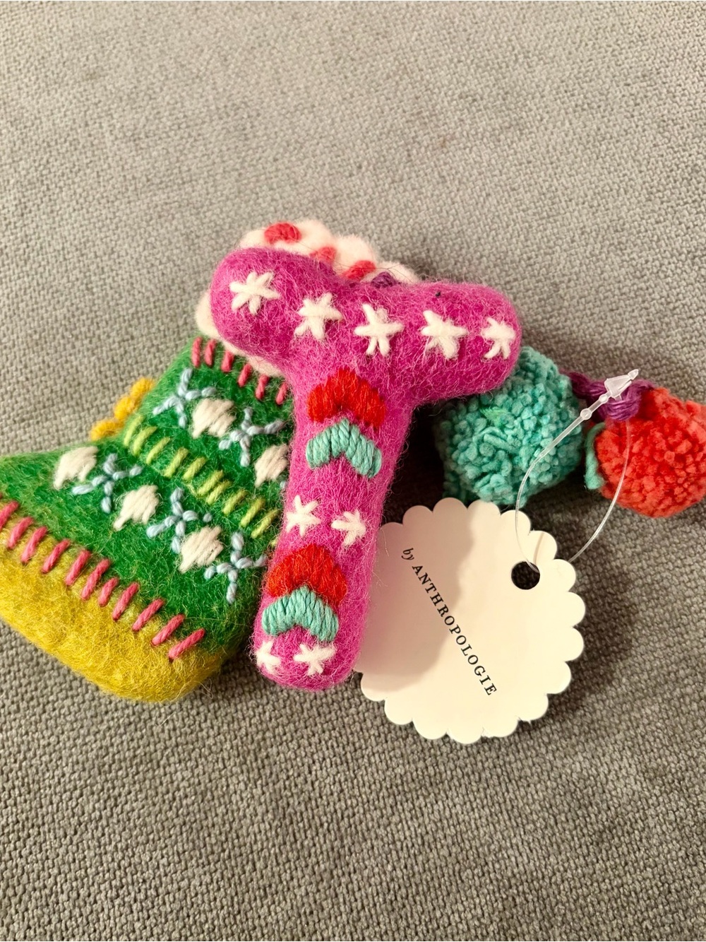 NWT- Anthropologie Kids Pink Felt Letter T ornament with Multicolor Embroidery